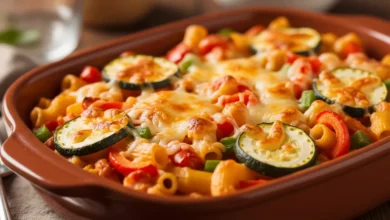 Easy Cheesy Zucchini Pepper Pasta Casserole Recipe